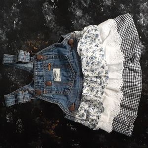 Oshkosh B'gosh Babies Girls 100% Cotton Denim Ruffled Skirt Overalls 18M